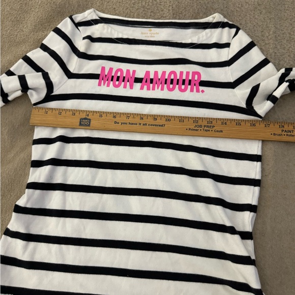 Kate Spade Black White Striped Hot Pink Mon Amour Top Cotton Long Sleeve Tee M - Picture 3 of 6